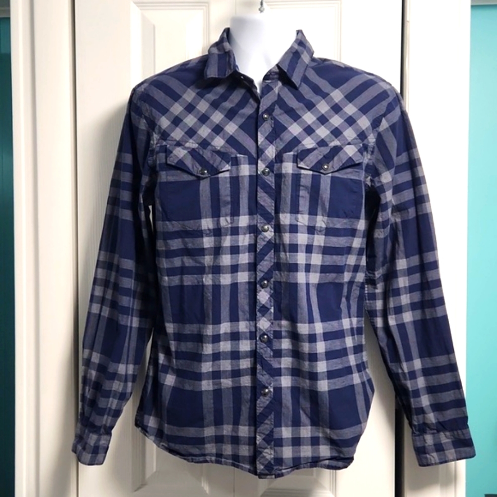 Men's Express Fitted Western LS Snap Down Shirt Medium